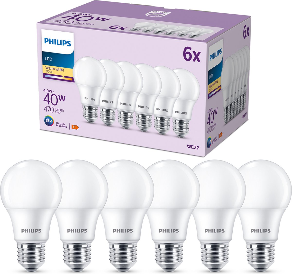 Philips LED-Lampe matt – 40 W – E27 – warmweißes Licht – 6 Stück