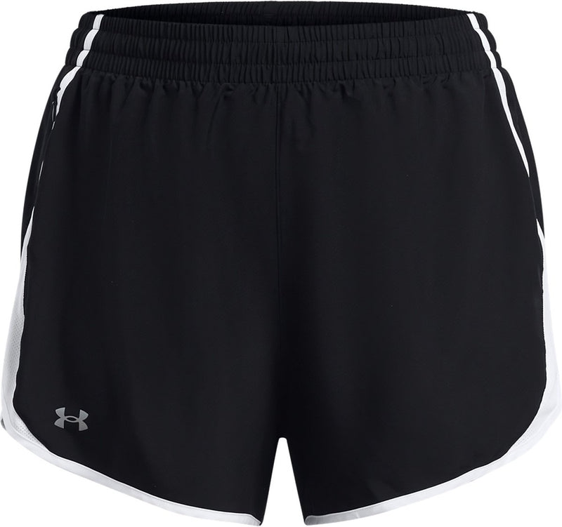 Under Armour ua Fly by 3'' Shorts – schwarze Damen-Sporthose – schwarz-weiß reflektierend