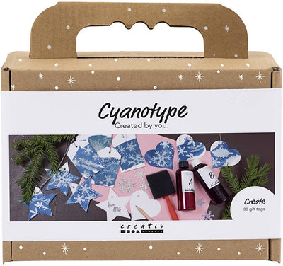 Creativ Company Mini-Hobby-Set Cyanotypie, Geschenkanhänger, Blau, Silber, 1 Box
