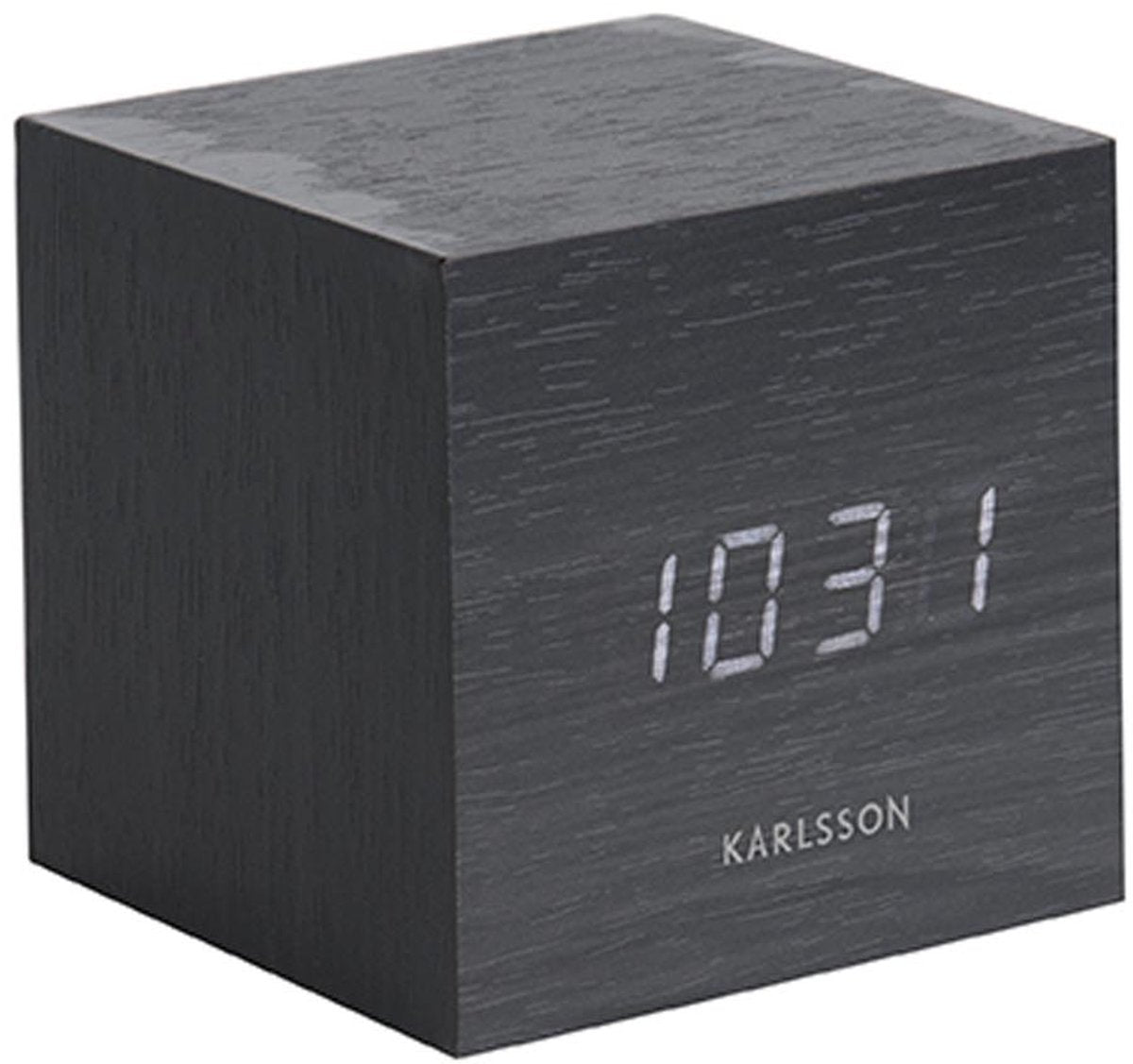 Karlsson Wecker Mini-Würfel – schwarzes Furnier, weiße LED – 8 x 8 x 8 cm – skandinavisch – Wecker für Schlafzimmer – Wecker