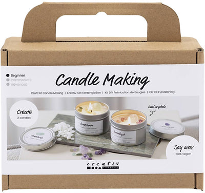 Creativ Company Mini-Hobby-Set zur Kerzenherstellung, Sojakerze mit Aventurin und Amethyst, cremefarben, gebrochenes Weiß, 1 Box