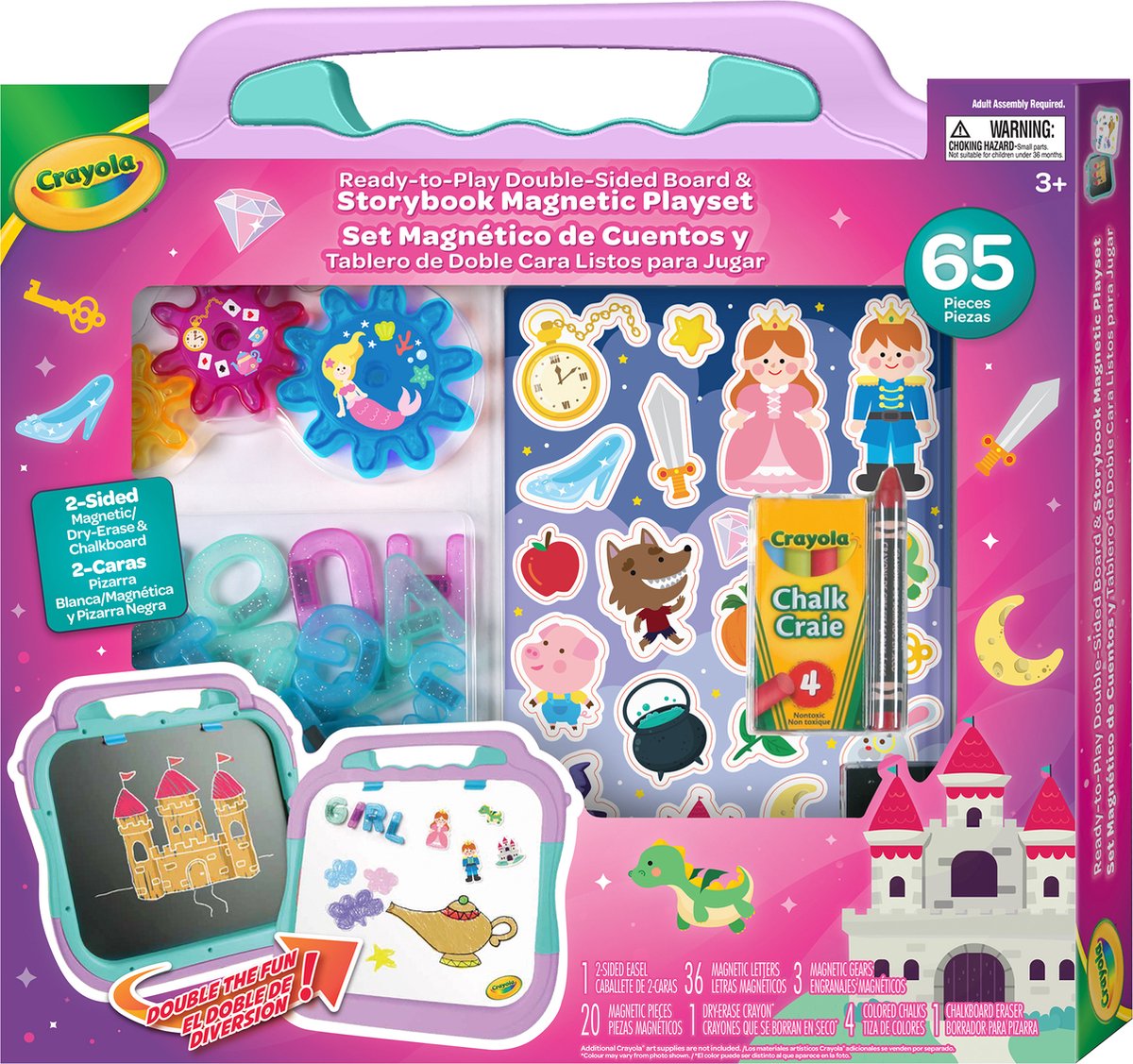 Crayola – Hobby-Paket – Kreieren Sie Ihr eigenes Märchen – doppelseitige Kreidetafel: schwarz-weiße magnetische Kreidetafel