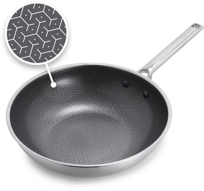 Greenpan Apex-Wok – 28 cm – PFAS-frei – Induktions-Wok – Keramik – Wabenstruktur – ofenfest bis 220 °C – spülmaschinenfest – Edelstahlgriffe – Edelstahl