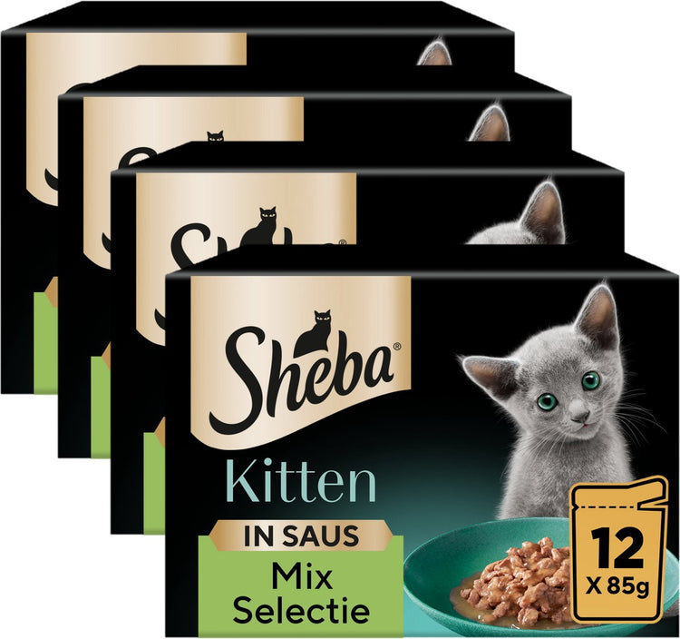 Sheba Katzenfutter – Kätzchen-Mix-Auswahl in Sauce mit Lachs-Hähnchen – Mehlbeutel 48 x 85 g