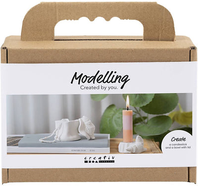 Creativ Company Mini-Hobbyset Modellieren, Kerzenständer mit Muscheln, gebrochenes Weiß, 1 Box