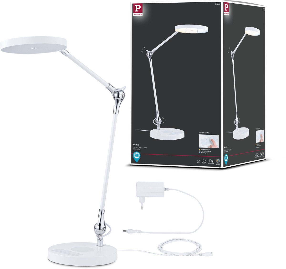Paulmann LED Schreibtischleuchte Numis Weiß Schalter 1000lm 11W Weiß