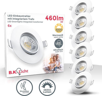 B.K. Licht – Set mit 6 LED-Einbaustrahlern – für den Innenbereich – Strahler – kippbar – IP23 – ø9 cm – 3.000 K – 460 lm – 5 W