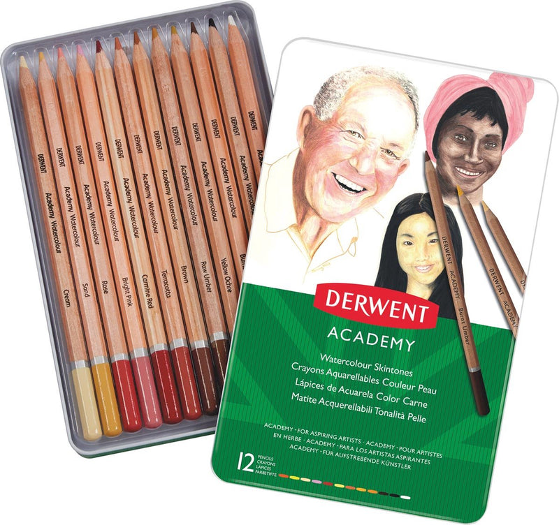 Derwent Academy Aquarellstifte, hochwertige Hauttöne – Set mit 12 Hauttönen-Buntstiften in einer Dose