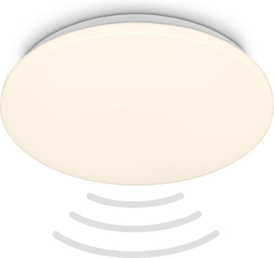 Briloner - LED-Badezimmerlampe - Badezimmerbeleuchtung mit Bewegungsmelder - warmweißes Licht - ø35 x 5,5 cm - Weiß