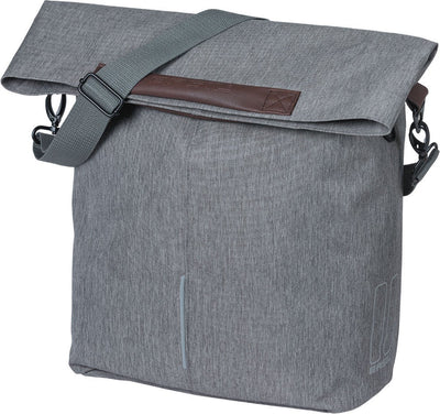 Basil City Shopper - Fahrrad-Shopper, grau meliert, 14-16L, veganes Leder, wasserfester Faltverschluss, Reflexion