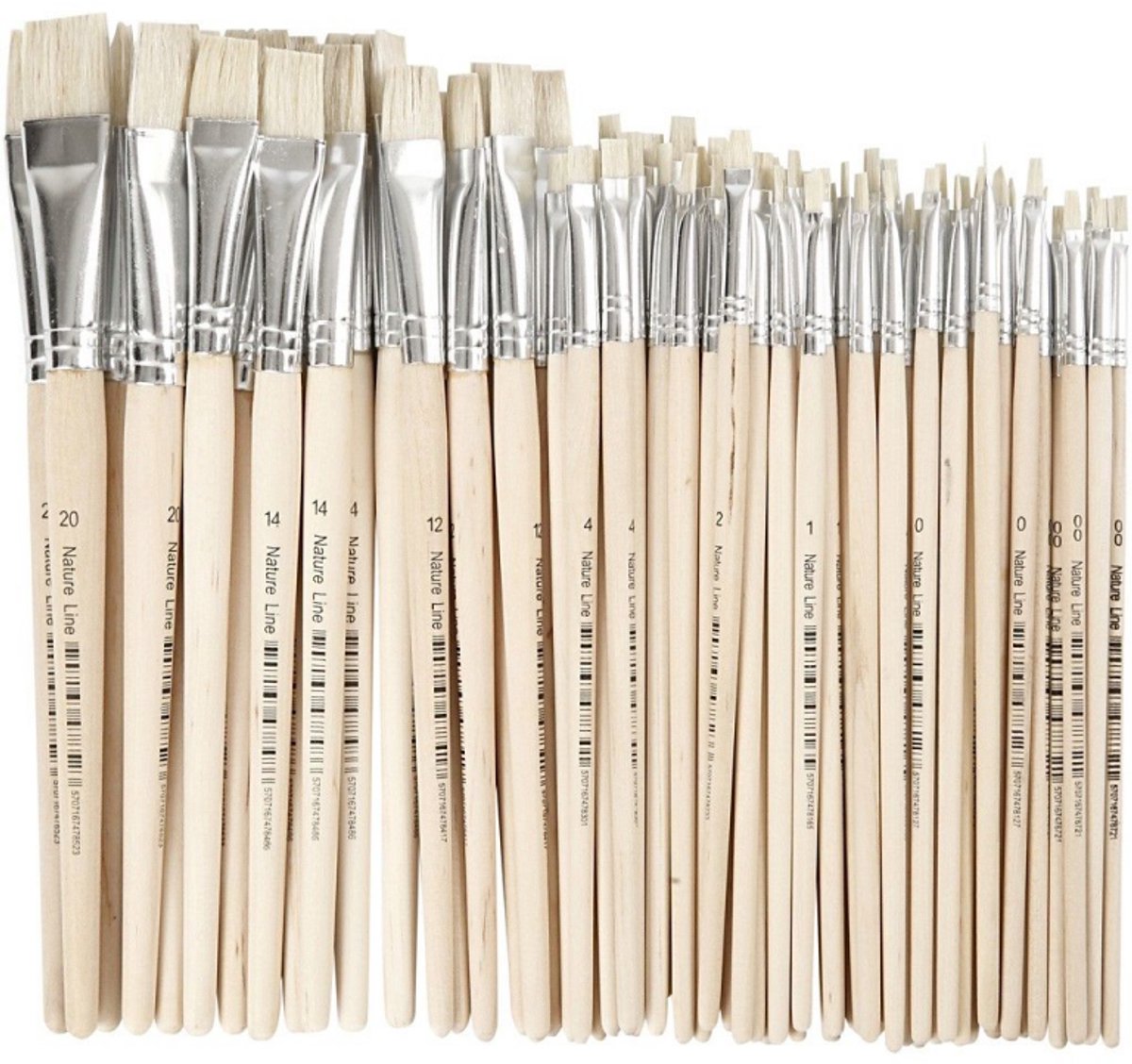 Creativ Company Nature Line Pinsel, Dim 00+0+1+2+4+12+14+20, L: 18-22 cm, b: 3-20 mm, flach, 68 Stück 1 Box