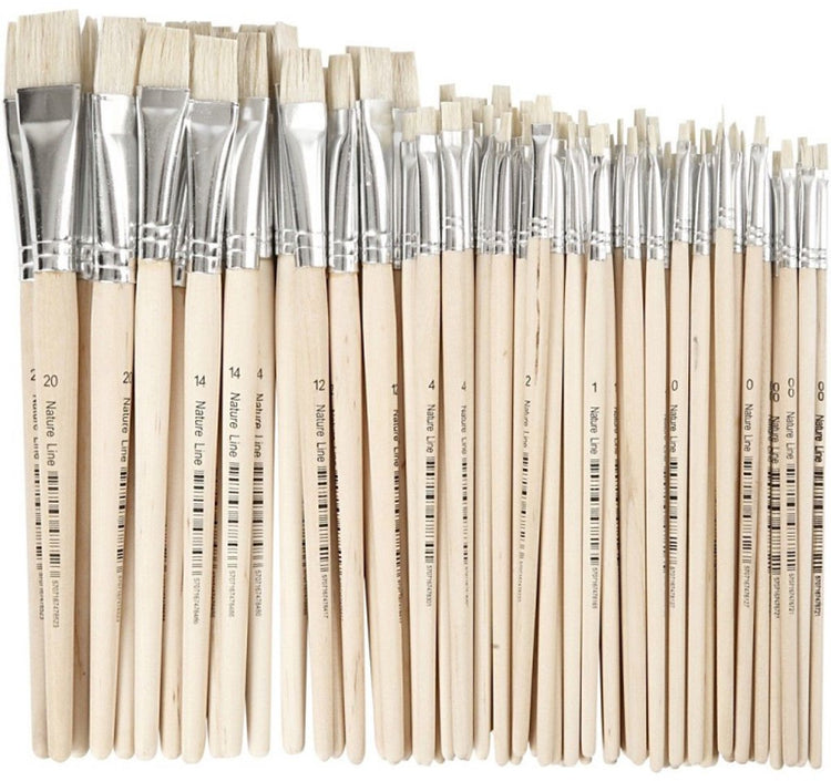 Creativ Company Nature Line Pinsel, Dim 00+0+1+2+4+12+14+20, L: 18-22 cm, b: 3-20 mm, flach, 68 Stück 1 Box