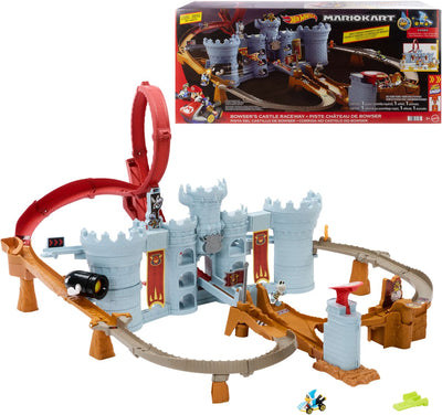 Hot Wheels Mario Kart Bowsers Castle – Schienenset mit Kamek-Spielzeugauto aus Metall