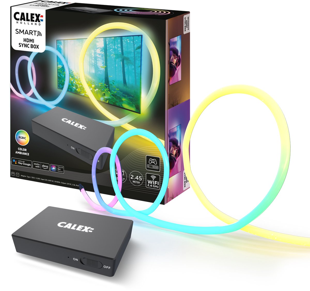 Calex Smart HDMI Sync Box – Synchronisierung der Beleuchtung mit dem Bildschirm – für 55–65 Zoll Fernseher – 4k – 60 Hz