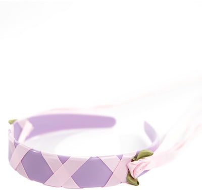 Kleine Abenteuer – Rapunzel-Stirnband – lilafarbenes Satin-Diadem mit rosa Bändern