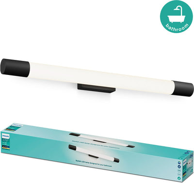 Philips LED Philips Rover Spiegelbeleuchtung – spritzwassergeschützt IP44 – 10 W – warmweißes Licht – Badezimmerlampe – zylindrisch – Schwarz