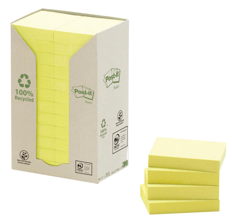 Recycelte Notizzettel 653-1t Post-it 38x51mm pastellgelb 100 Blatt