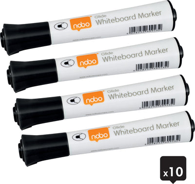 Nobo Glide Whiteboard-Marker mit runder Spitze – 10er-Pack – Schwarz