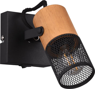 Trio tosh - spot - schwarz matt - exkl. 1x e14 15w - Wandspot mit Schalter - Holzelemente