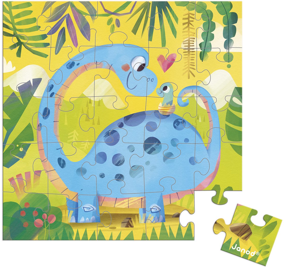 Janod - Puzzlekarte - Dino-Mutter und Kind