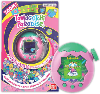 Bandai – Tamagotchi Paradise Earth – virtuelles Tier zum Erziehen – Tamagotchi mit Zoomrad – interaktives Spielzeug auf Englisch – rosa und grünes Erdmodell – Kinderspielzeug ab 6 Jahren – 43421
