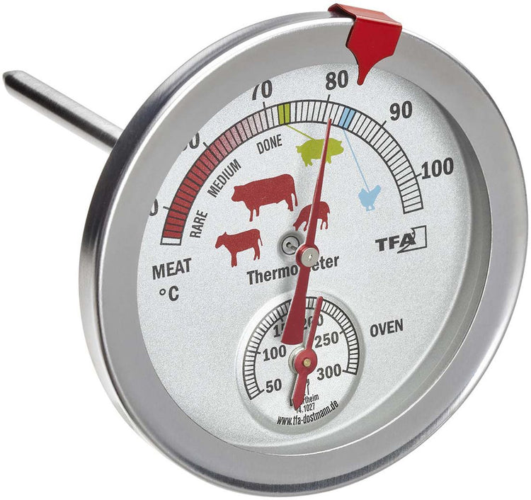 TFA Dostmann Fleischthermometer – Analog – Spieß – Edelstahl – 0–300 Grad Celsius – 11 cm