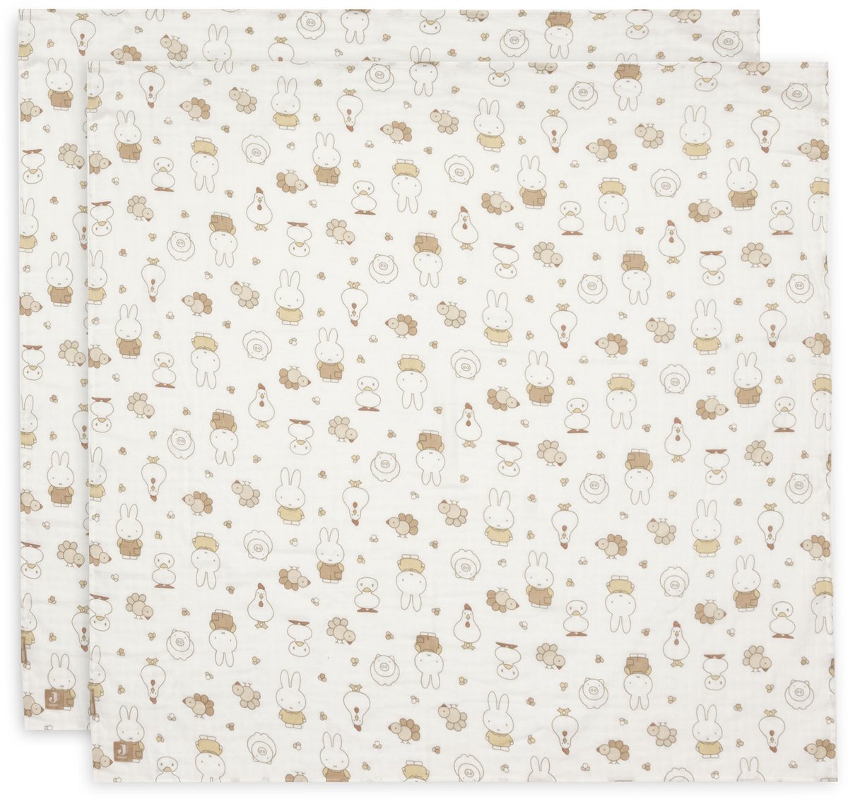 Jollein hydrophiles Tuch groß – 115 x 115 cm – Miffy Family Farm – 2 Stück