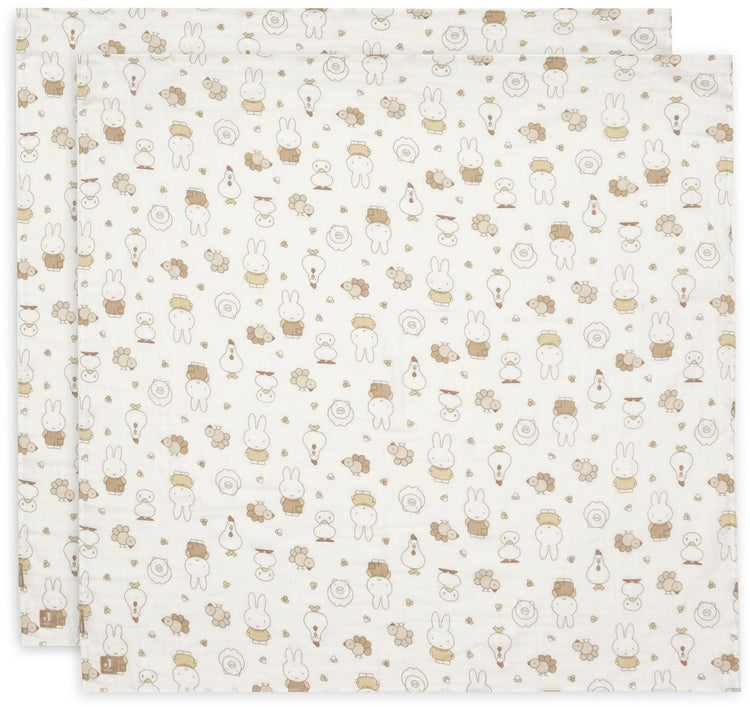 Jollein hydrophiles Tuch groß – 115 x 115 cm – Miffy Family Farm – 2 Stück