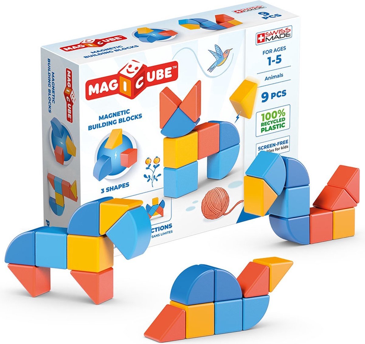 Geomag Magicube Starterset Tierformen recycelt – magnetische Bausteine – 9-teilig – ab 1 Jahr