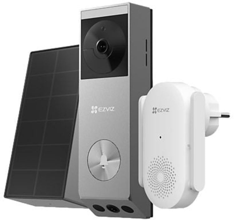 Ezviz EP3X Pro + CH1 Doppelobjektiv-Batterie-Türklingel-Kit – inklusive Bell-Solarpanel – 32 GB EMMC-Speicher – Farb-Nachtsicht – Paketerkennung – kabellos IP65
