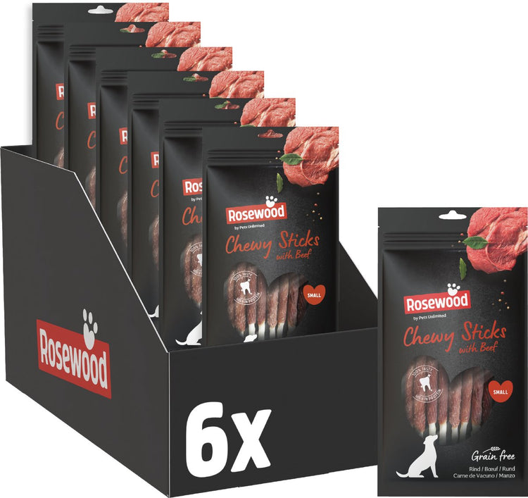 Rosewood Kausticks Rind klein – Kausticks für kleine Hunde – mit Rinderhaut – getreidefrei – ohne künstliche Zusätze – 6 Beutel à 72g