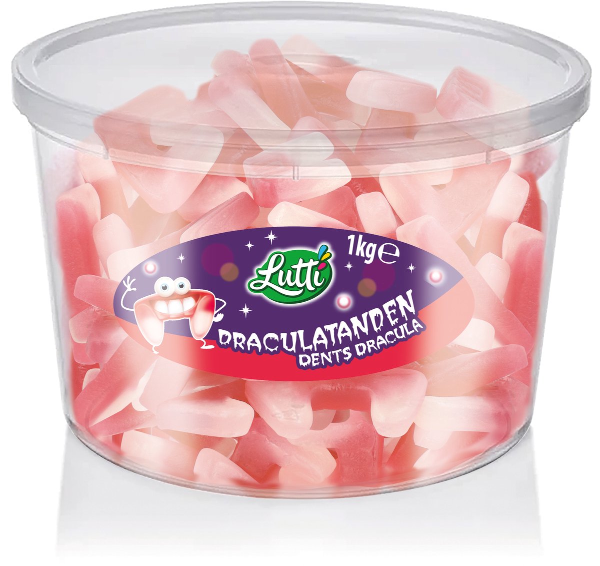 Lutti – vegan – Dracula-Zähne – Erdbeergeschmack – Silo – 1 kg