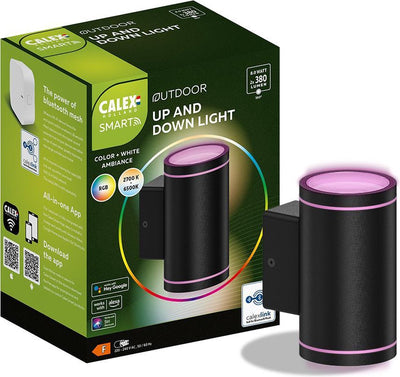Calex Smart Outdoor LED-Außenleuchte – Smart Up Down Wandleuchte – RGB und warmweißes Licht – 4 W – Schwarz