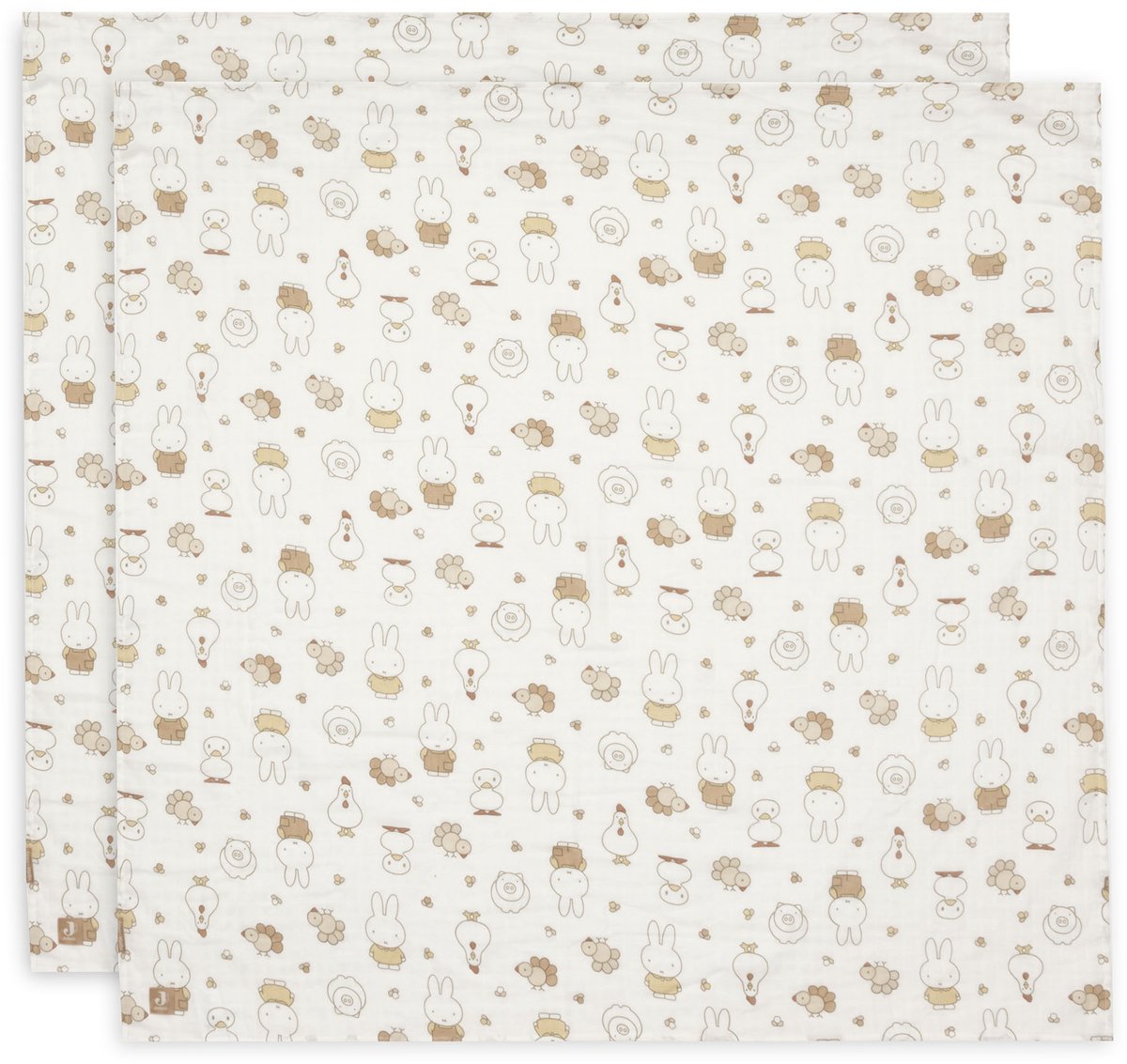 Jollein hydrophiles Tuch groß – 115 x 115 cm – Miffy Family Farm – 2 Stück