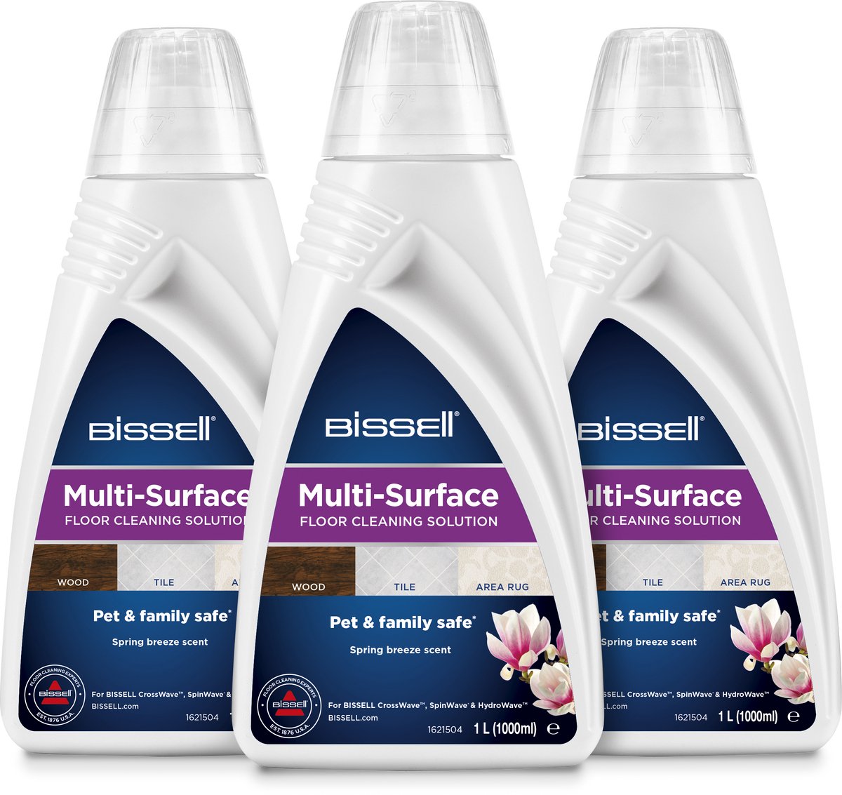 Bissell Multi-Oberflächen-Bodenreiniger 3 x 1l Vorteilspack – geeignet für Crosswave Spinwave – universelles Reinigungsmittel – kraftvoller Bodenreiniger für Fliesen, Holzlaminatreiniger – 2885