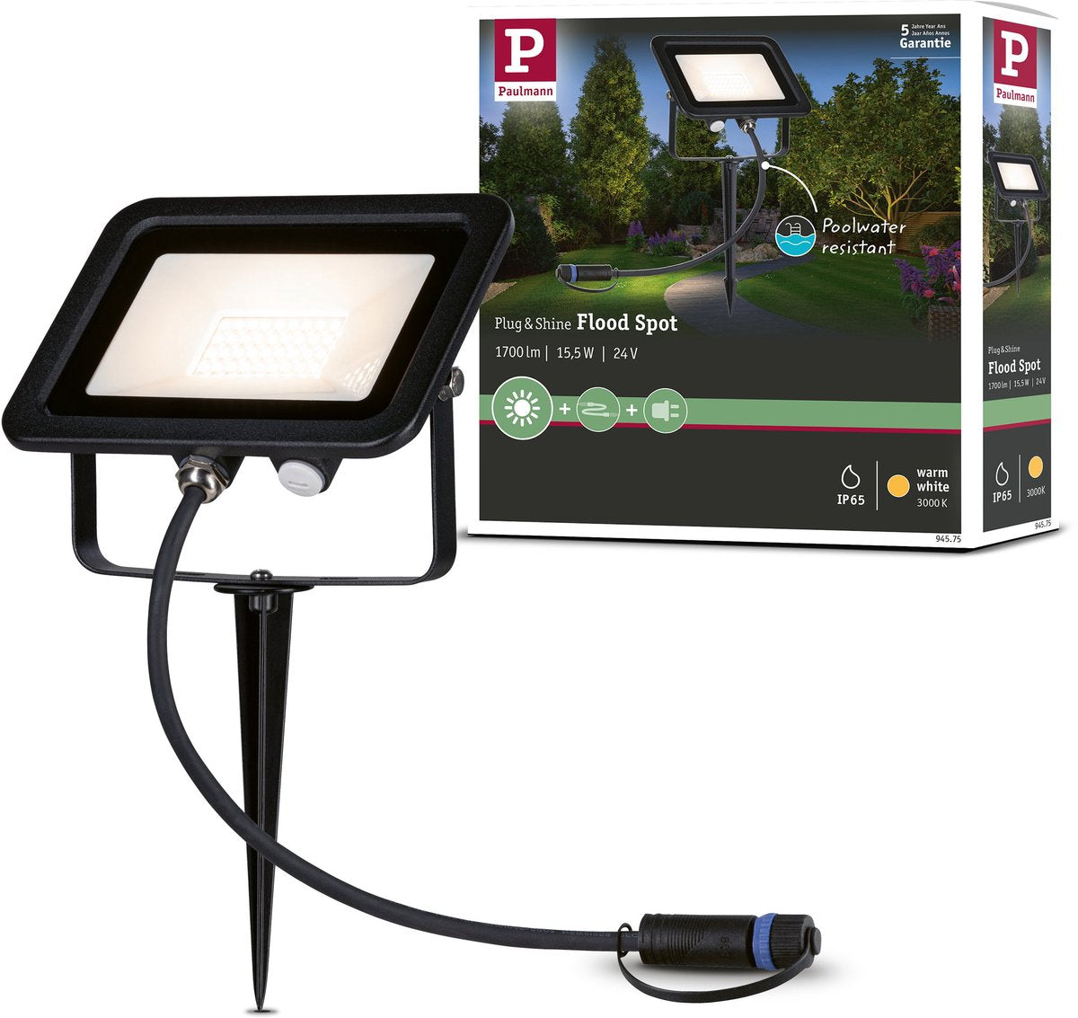 Paulmann Plug Shine LED Gartenstrahler Fluter Loose Spot IP65 3000K 15,5W Schwarz