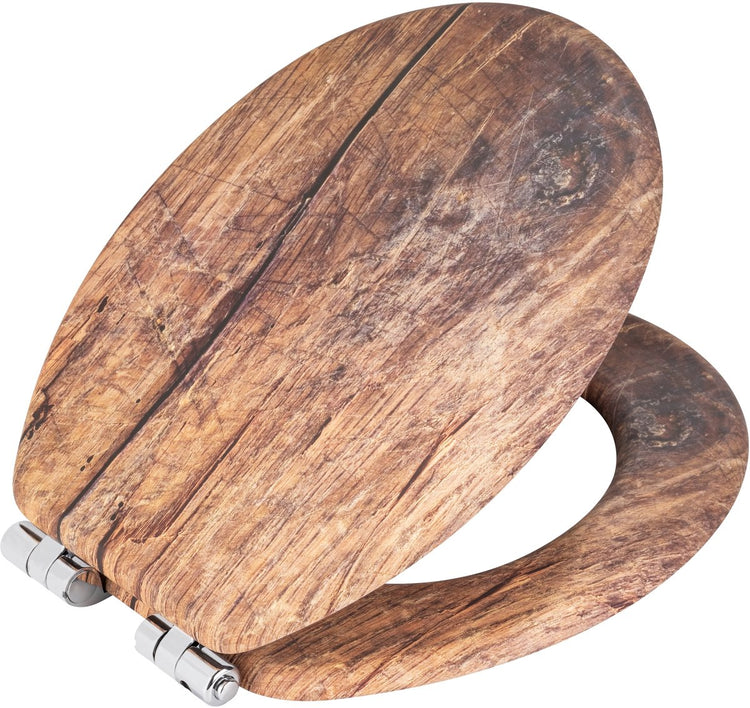 Wenko WC-Sitz Rustikales Holzdekor - MDF FSC-zertifiziert - Easy-Close-Soft-Close-Verschluss - Fix-Clip-Befestigung abklickbar - WC-Sitz Holzdekor - WC-Sitz mit Holzdruck