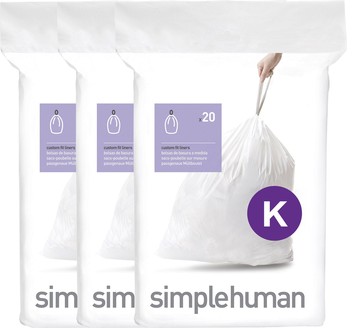 Simplehuman Code K Abfallbeutel – 35–45 Liter – 60 Stück – mit Kordelzug – weiß