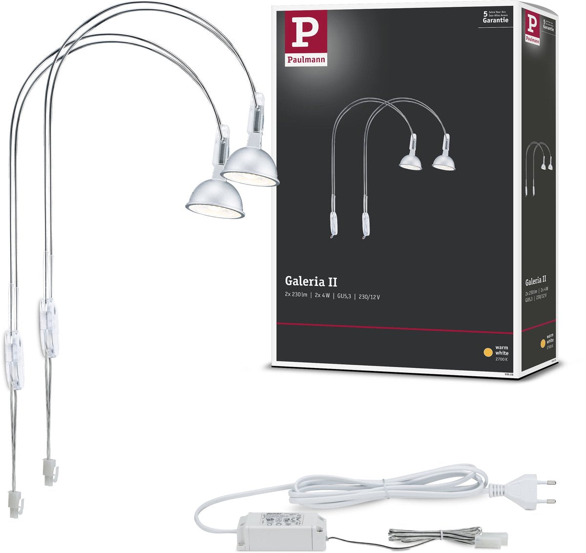 Paulmann Galeria LED-Spiegelleuchte Assistant II Gu5,3 2700K 2x230LM 230V 2x4W Chrom