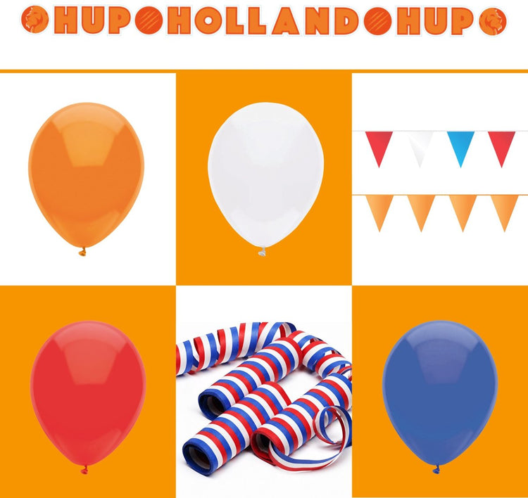 WM-Partypaket 3 Wochen Orange Deko 46-teilig – Luftschlangen, Luftballons und Luftschlangen