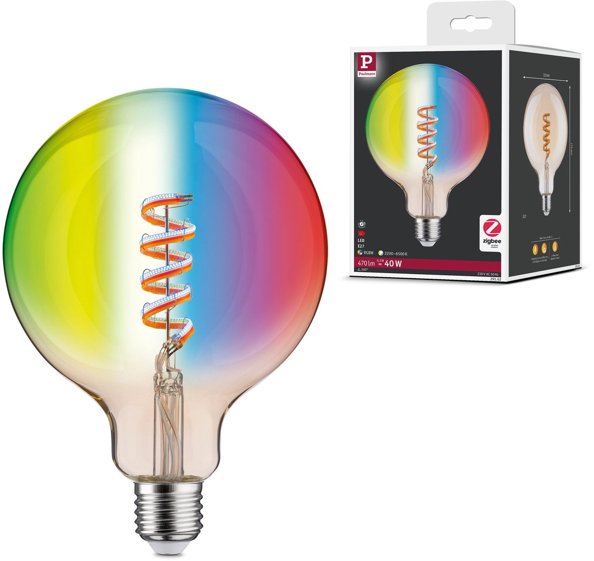 Paulmann Filament 230 V Smart Home ZigBee 3.0 LED Globe G125 E27 470LM 6,3W RGBW+ Dimmbar Gold