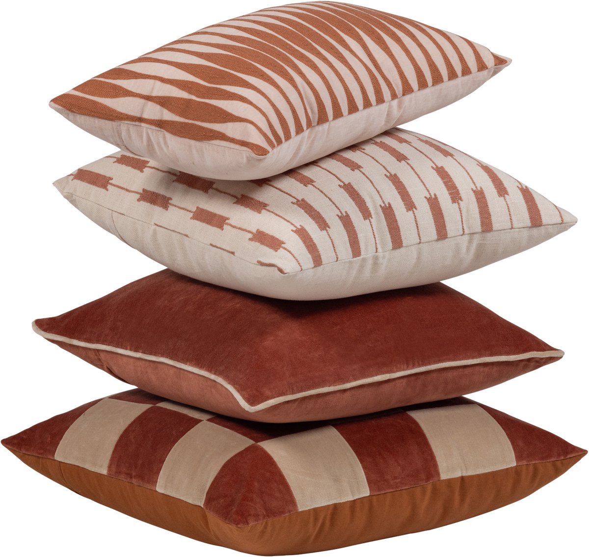 Woood Vola Kissen – Baumwolle – rosa rostbraun – 50 x 50 x 10 – 4er-Set