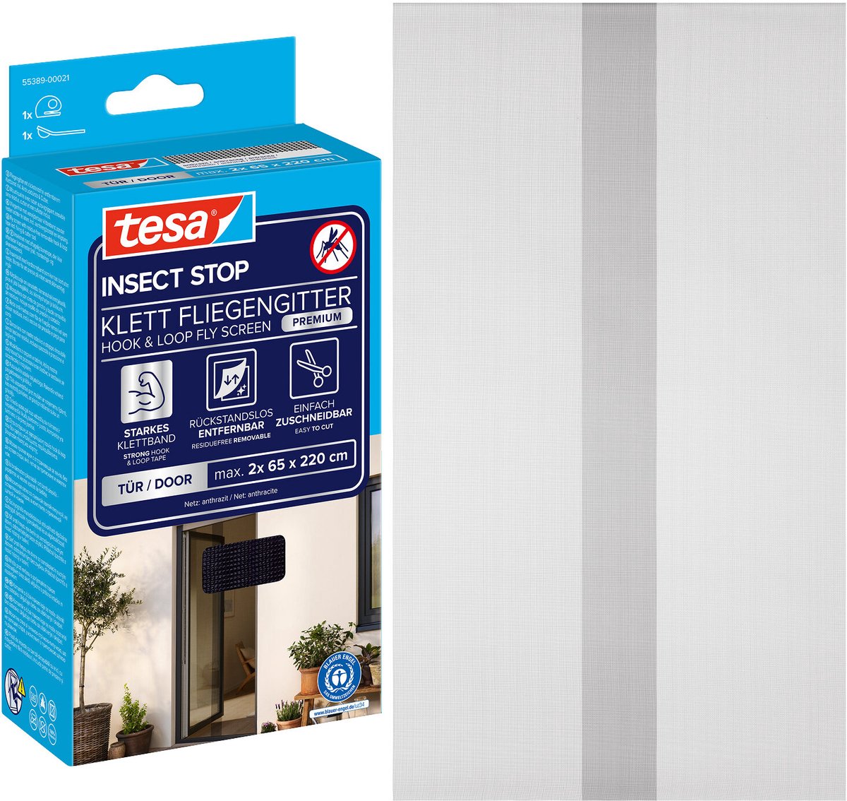 Tesa 1050466 – Premium Fliegengittertüren schwarz 2x 0,65m x 2,2m | 5 Stück
