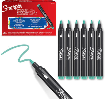 Sharpie Creative Marker Acrylfarbenmarker | runde Spitze | wasserbasierte Farbmarker | Tinte verläuft nicht und ist für die meisten Oberflächen geeignet | mehr grün | 6 Stück