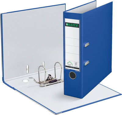 Ordner Leitz 1010, Kunststoff, Breite 8 cm, blaues Einstecketikett, Griffloch