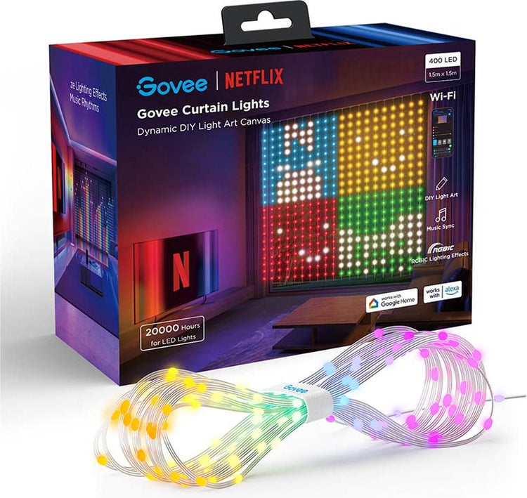 Intelligente Vorhangbeleuchtung von Govee, 1,5 x 1,5 m, RGB – 400 LEDs