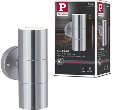 Paulmann Wandleuchte Flamme IP44 60 mm max. 2x10W 230V Edelstahl gebürsteter Edelstahl