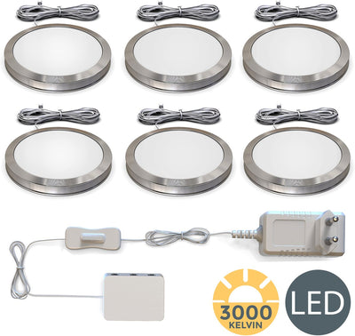 B.K. Licht - Untertischbeleuchtung - Küchenbeleuchtung - 3.000 K - 170 lm - ø5,9 cm - Silber - 6er-Set