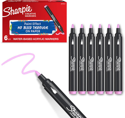Sharpie Creative Marker Acrylfarbenmarker | runde Spitze | wasserbasierte Farbmarker | Tinte verläuft nicht und ist für die meisten Oberflächen geeignet | rosa | 6 Stück