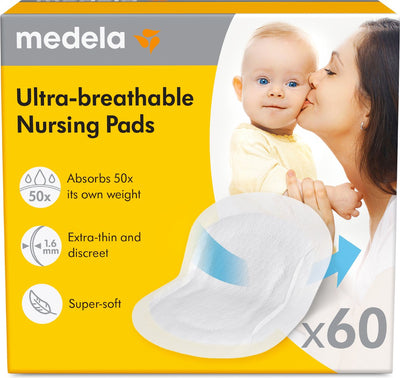 Medela – ultra-atmungsaktive Stilleinlagen – Einweg – zum Stillen – hautfreundlich und bequem – 60 Stück
